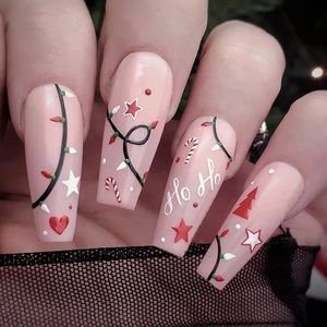 24pcs Christmas Press on Nail tips Set Acrylic Fake Nails Nail Art Designs